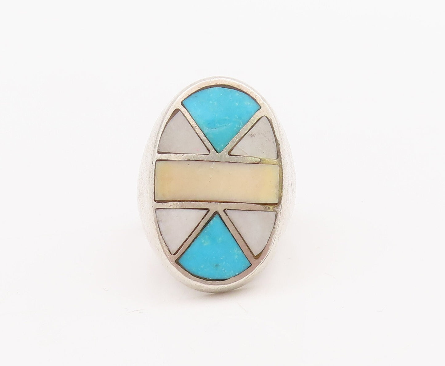 925 Sterling Silver Vintage Ring NAVAJO ZUNI Large Gemstones Inlay Sz 10 RG28895