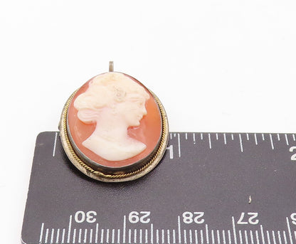 925 Sterling Silver Vintage Brooch Pin Carved Cameo Roped Frame  BP11283