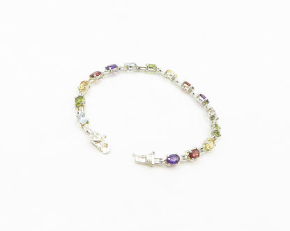 ROSS SIMON 925 Silver   Topaz Peridot & Garnet Shiny Tennis Bracelet  BT7206