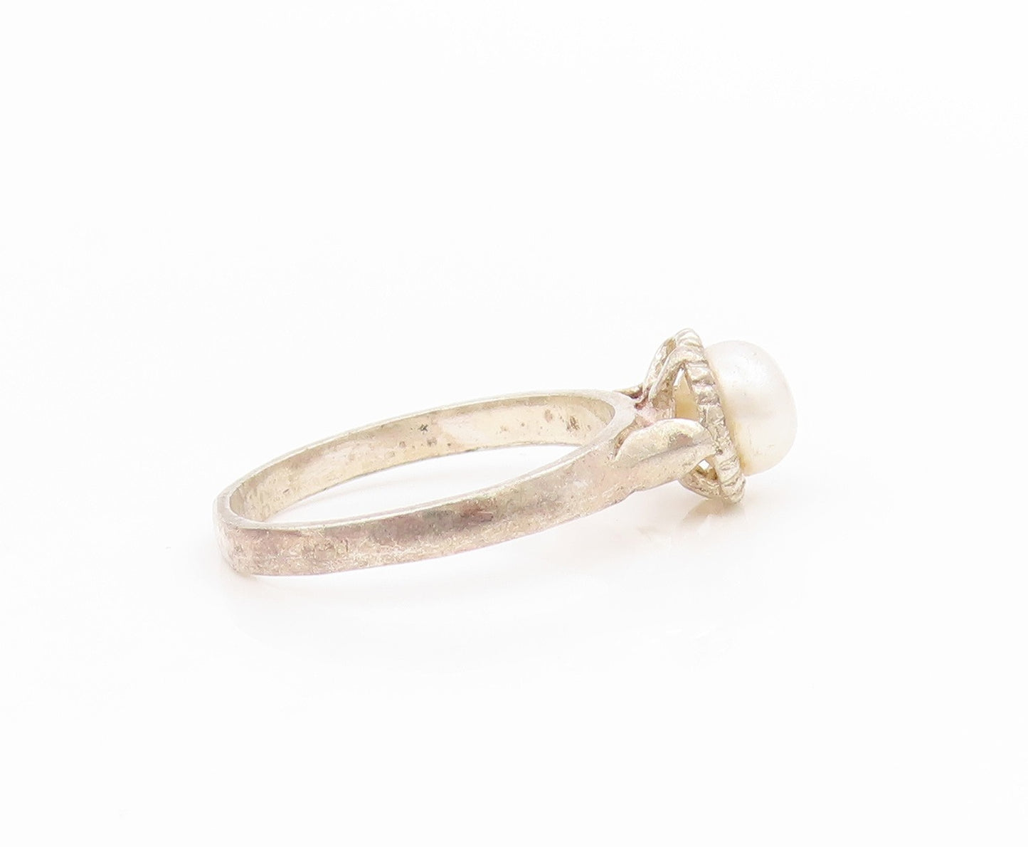 925 Sterling Silver Vintage Ring Elegant Pearl Solitaire Band  Sz 6.5  RG34593