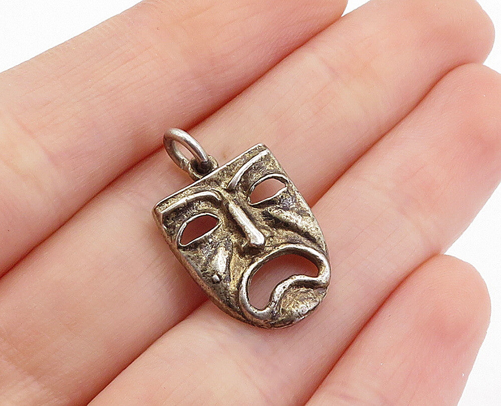 925 Sterling Silver  Vintage Petite Sad Dramatic Theater Mask Pendant  PT2842