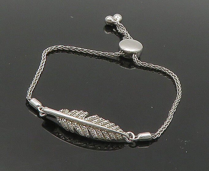 925 Sterling Silver  Genuine Diamonds Feather Motif Chain Bracelet  BT6745