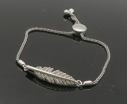 925 Sterling Silver  Genuine Diamonds Feather Motif Chain Bracelet  BT6745