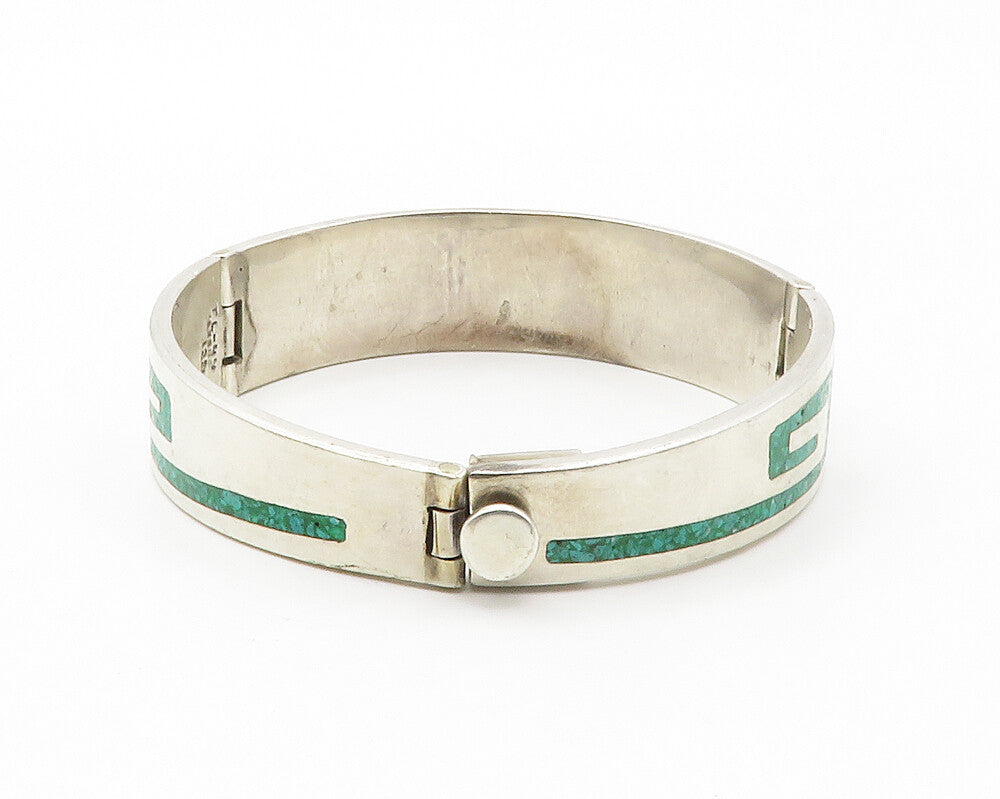 MEXICO 925 Sterling Silver  Vintage Turquoise Inlay Bangle Bracelet  BT5460