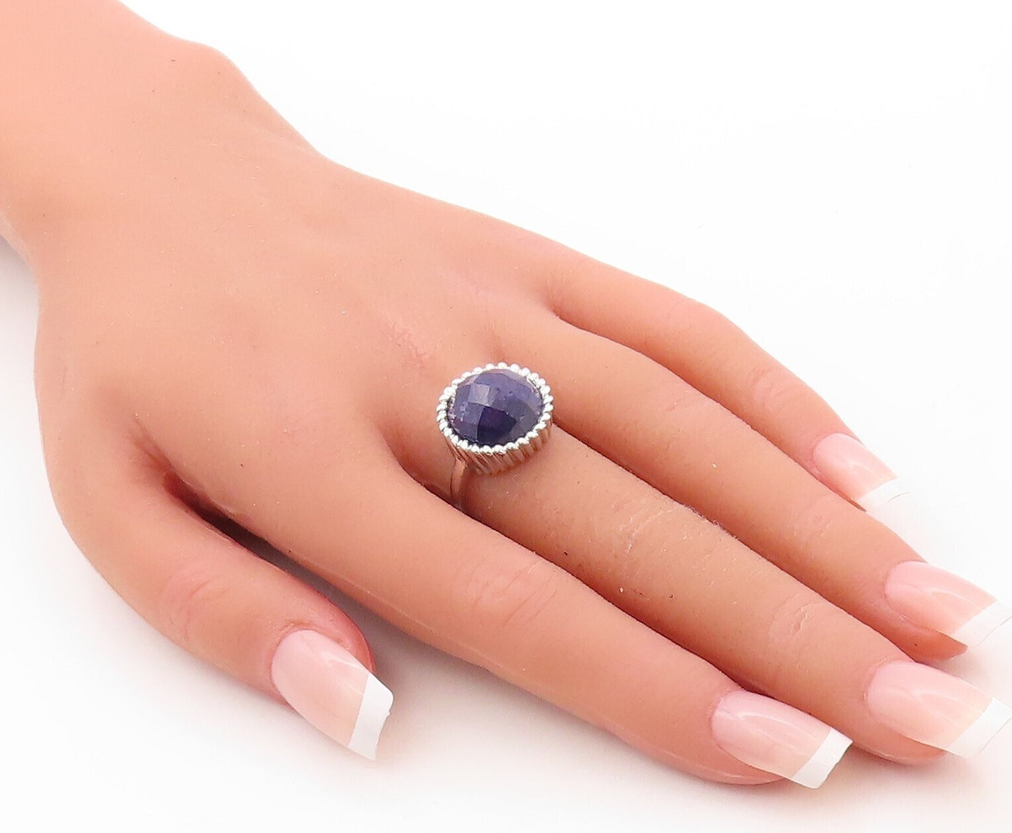 925 Sterling Silver Vintage Ring Designer Fence Carved Gemstone  Sz 7  RG30947