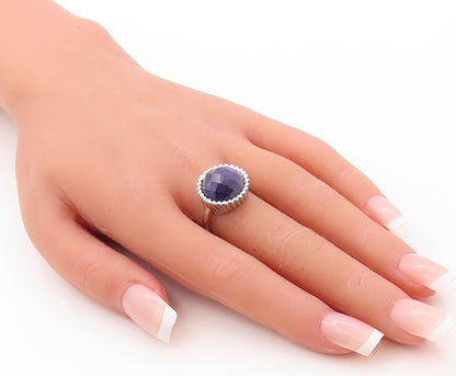 925 Sterling Silver Vintage Ring Designer Fence Carved Gemstone  Sz 7  RG30947