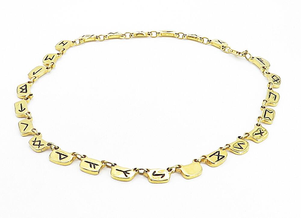 925 Sterling Silver  Etched Letters Symbols Gold Plated Chain Necklace  NE1374