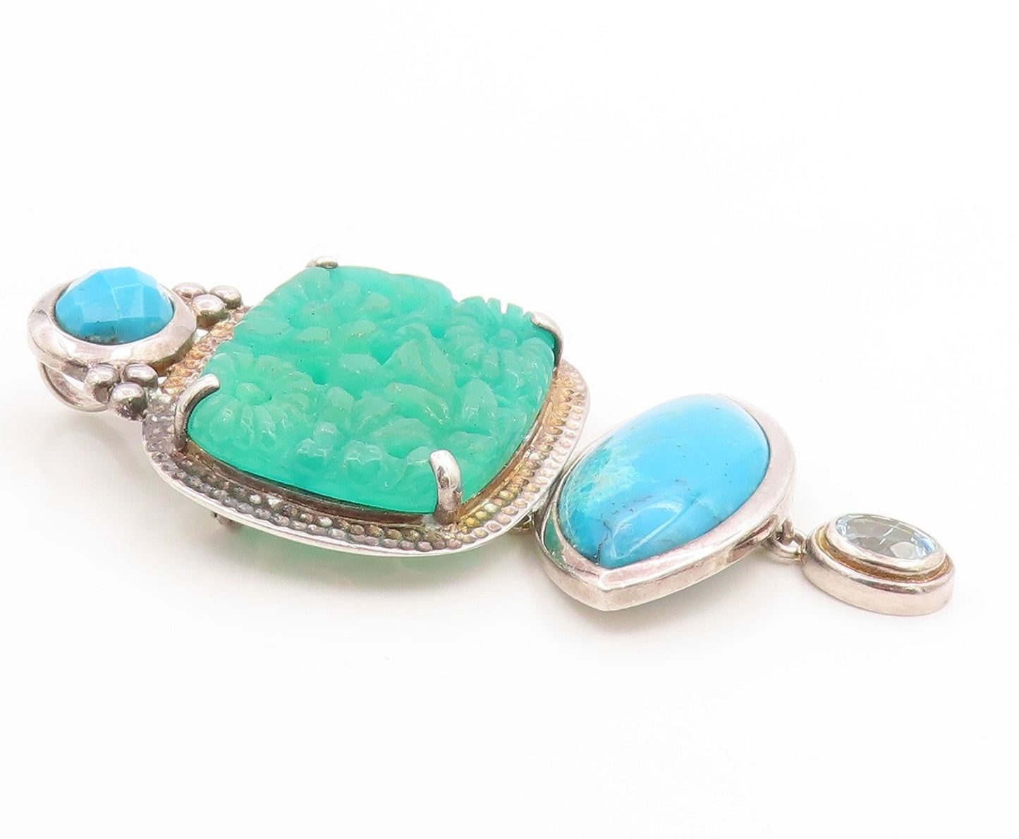 925 Sterling Silver Vintage Brooch Pin AMY KAHN RUSSEL Carved Chalcedony BP12253