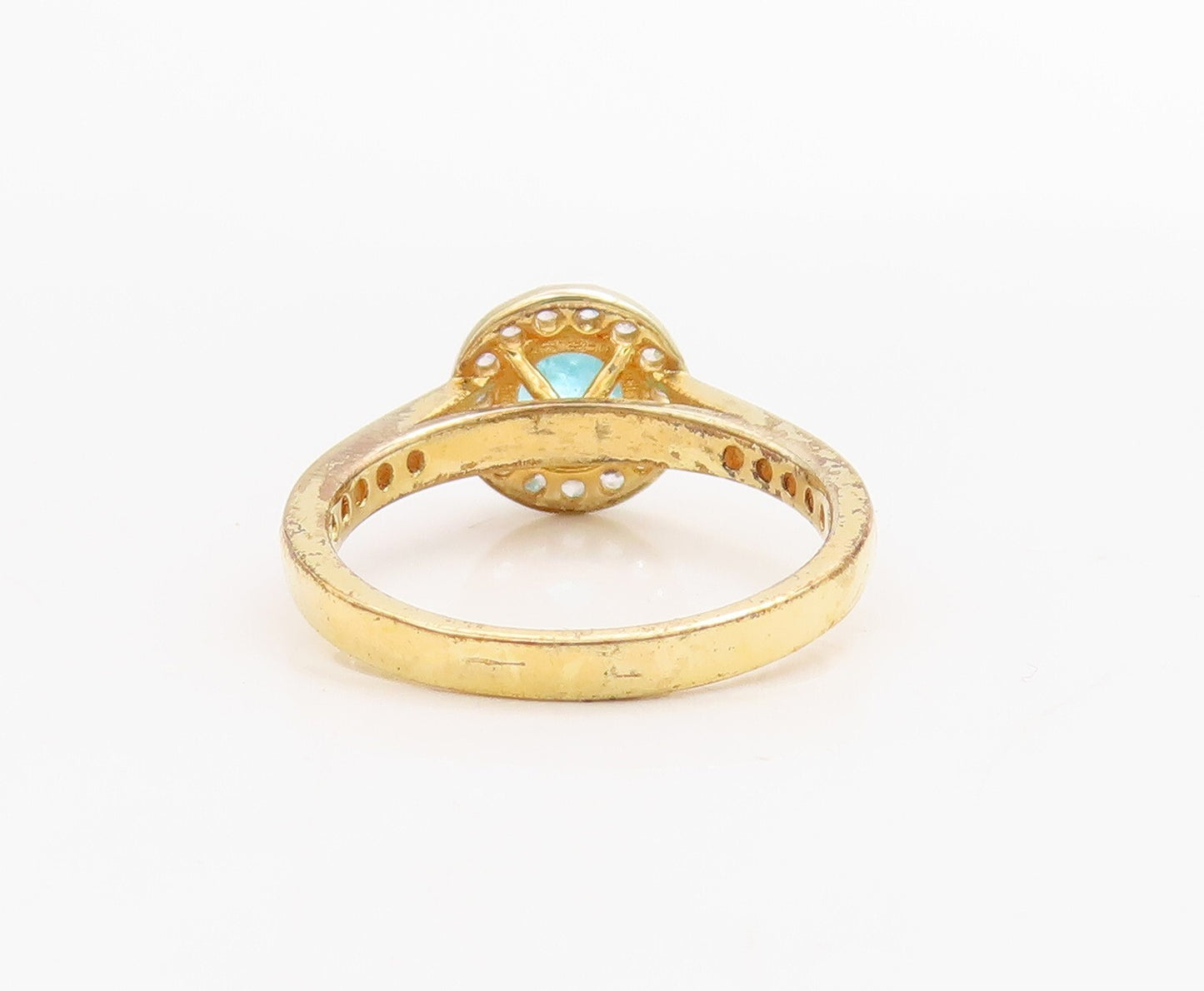 925 Sterling Silver Vintage Ring Gold Plated Sea Blue & White CZ  Sz 7  RG30961