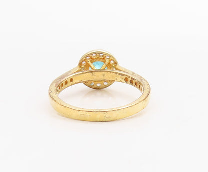 925 Sterling Silver Vintage Ring Gold Plated Sea Blue & White CZ  Sz 7  RG30961