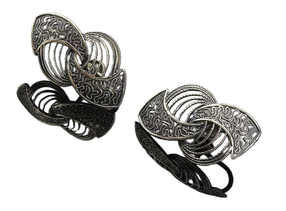 BEAU 925 Sterling Silver  Vintage Oxidized Pattern Non Pierce Earrings  EG4184