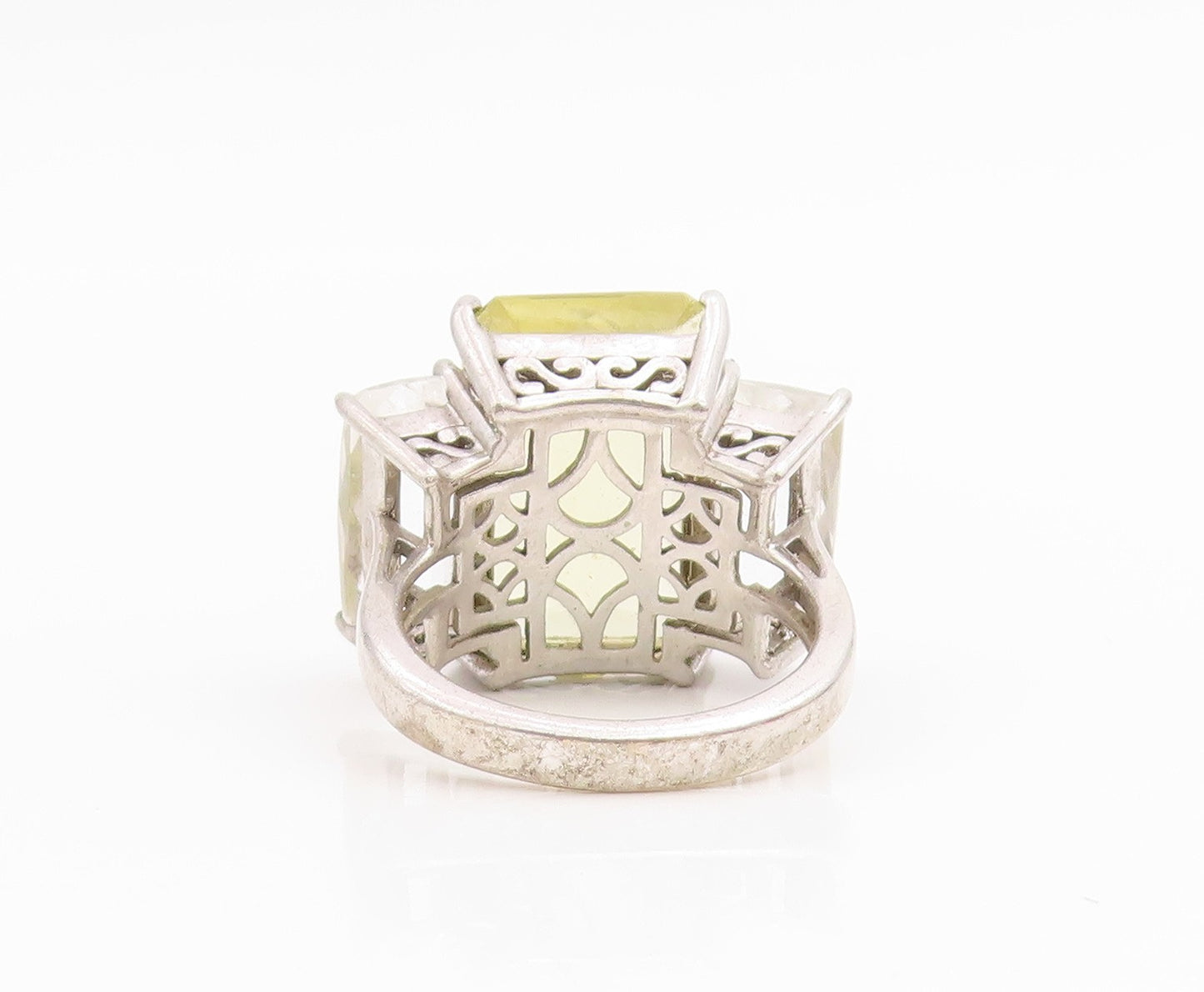 925 Sterling Silver Vintage Ring Real Quartz Large Statement Band  Sz 7  RG34827