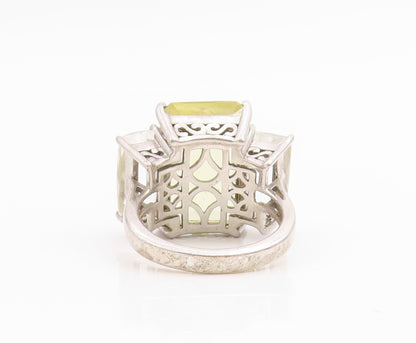 925 Sterling Silver Vintage Ring Real Quartz Large Statement Band  Sz 7  RG34827