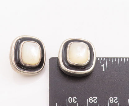 925 Sterling Silver Vintage Earrings ESPO SIG Framed Mother Of Pearls  EG13022