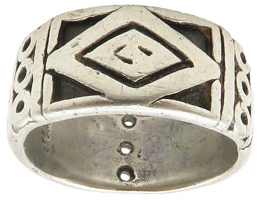 925 Sterling Silver Vintage Oxidized Pattern Round Band Ring Sz 7  RG14990