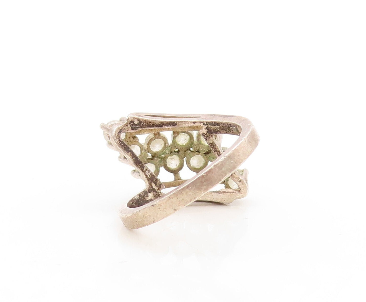 925 Sterling Silver Vintage Ring Modernist Cutout Topaz Cluster  Sz 7  RG31037