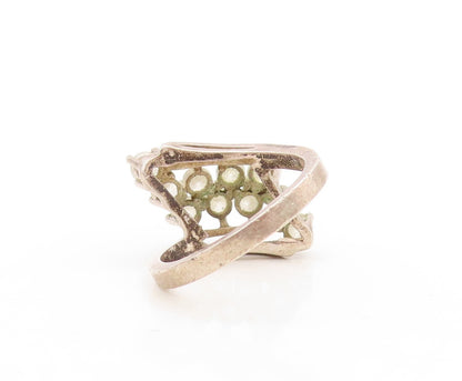 925 Sterling Silver Vintage Ring Modernist Cutout Topaz Cluster  Sz 7  RG31037