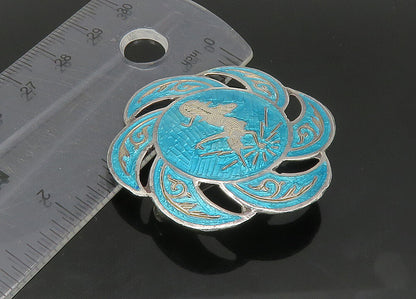 SIAM 925 Sterling Silver  Vintage Blue Enamel Dancer Brooch Pin  BP8895