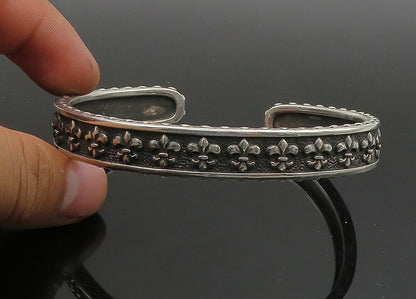 PHILIP GAVRIEL 925 Silver  Vintage Oxidized Fleur De Lis Cuff Bracelet  BT9160