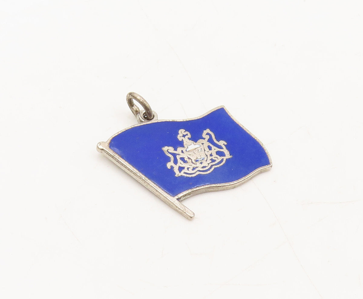 925 Sterling Silver Vintage Pendant Enameled Pennsylvania Flag Charm PT22456