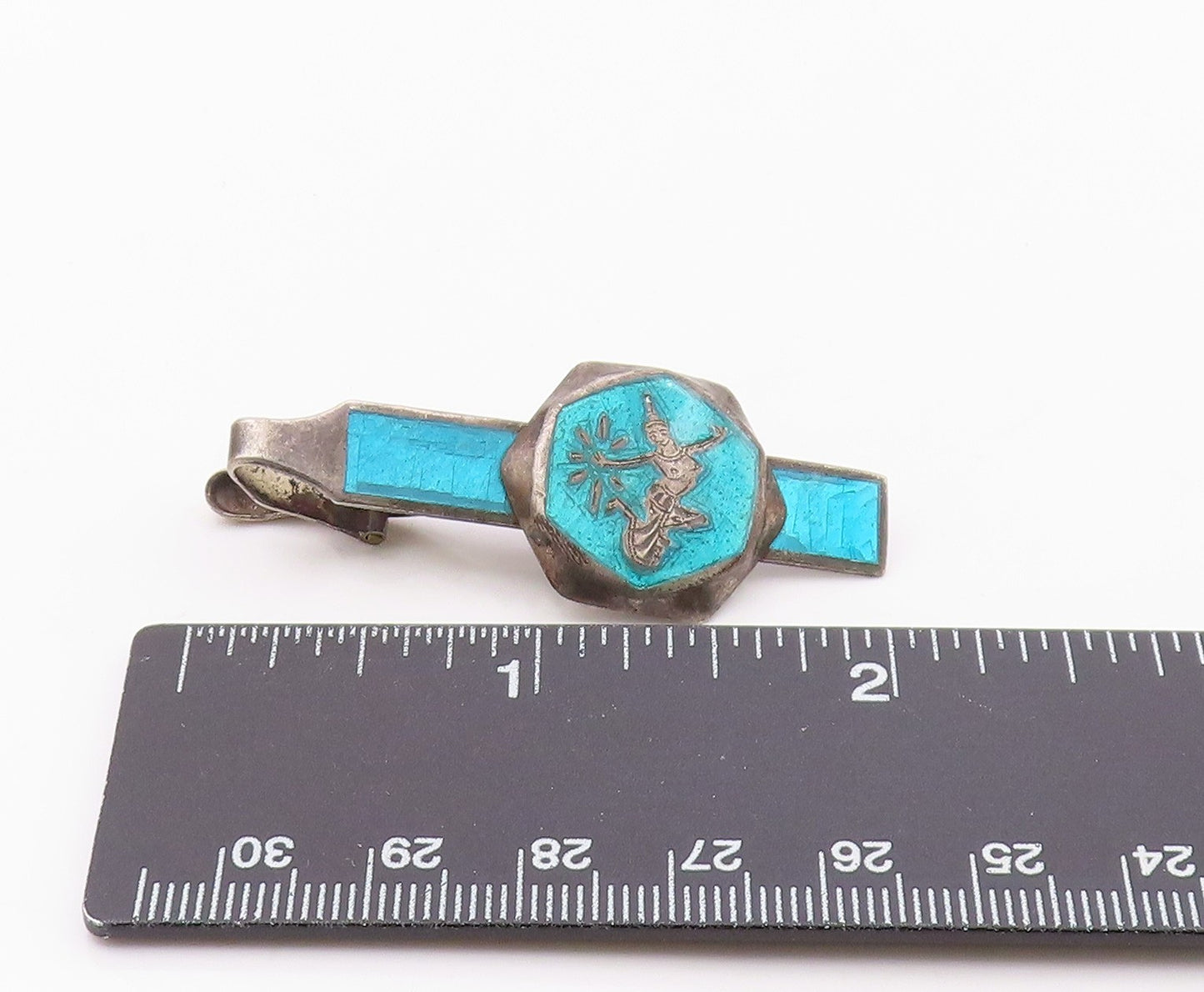 SIAM 925 Sterling Silver  Vintage Blue Enamel Dancer Tie Clip  TR2909