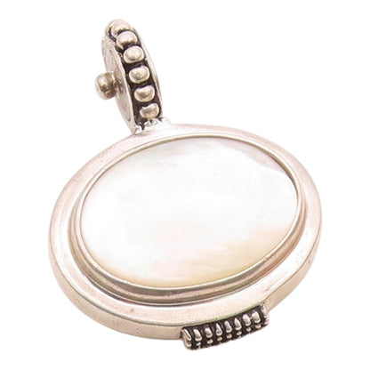 ESPO SIG 925 Silver  Vintage Beaded Oval Mother Of Pearl Pendant  PT21115