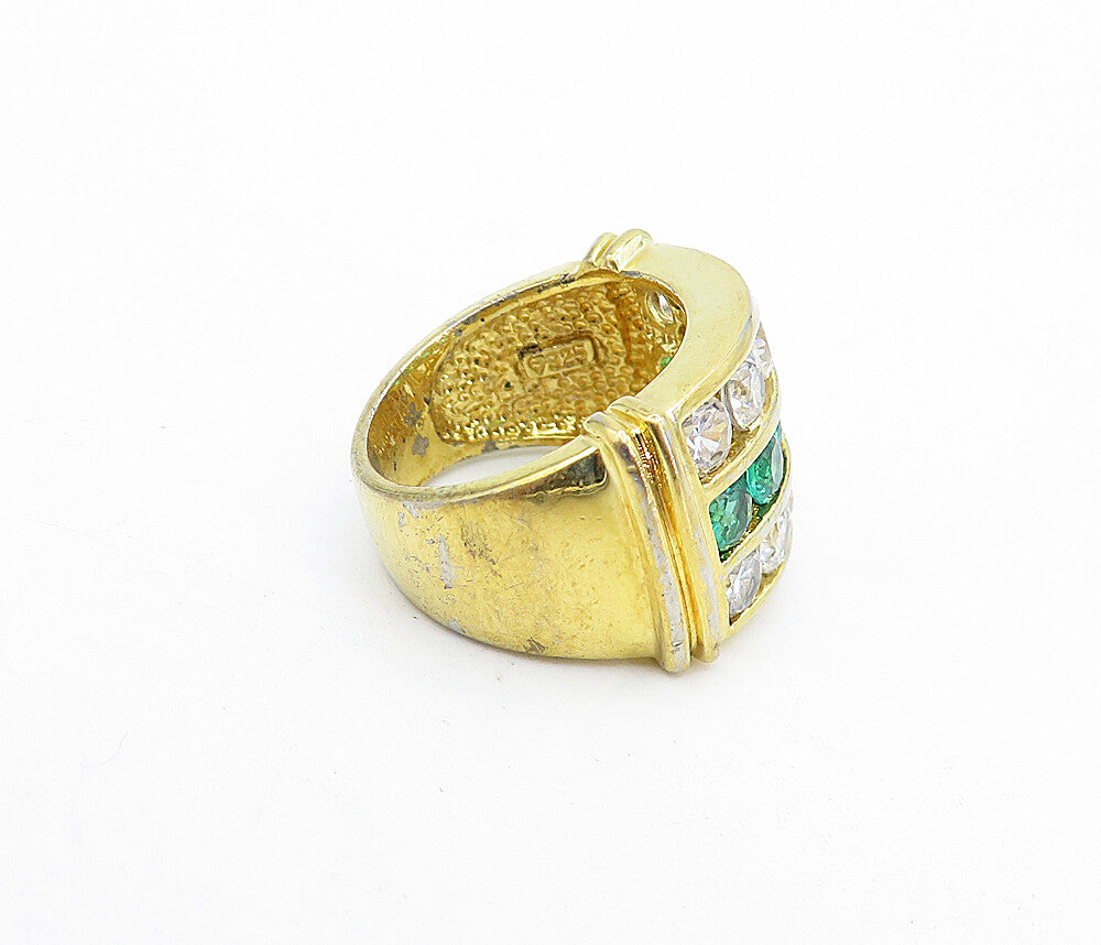 925 Sterling Silver  Topaz & Cubic Zirconia Gold Plated Band Ring Sz 5  RG5290