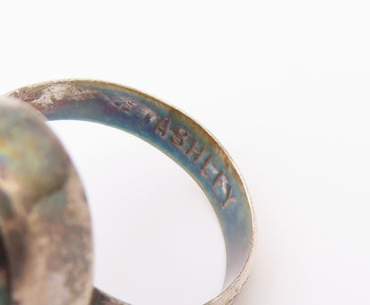 925 Sterling Silver Vintage Ring ASHLEY NAVAJO Turquoise Leaf  Sz 8.5  RG36580