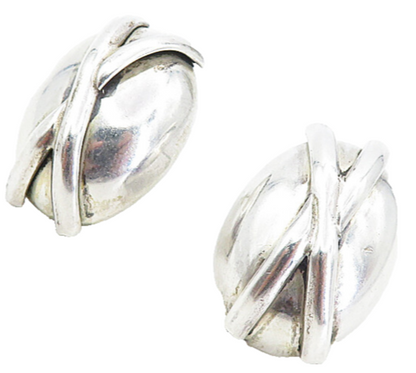 MEXICO 925 Sterling Silver  Vintage Shiny Hollow X Dome Drop Earrings  EG4017