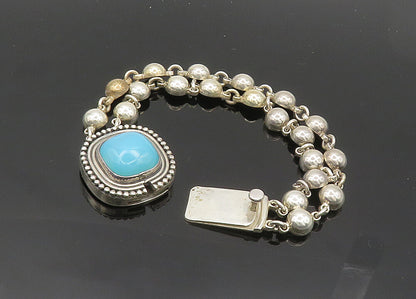 DESIGNER 925 Silver  Vintage Cabochon Blue Chalcedony Chain Bracelet  BT8232