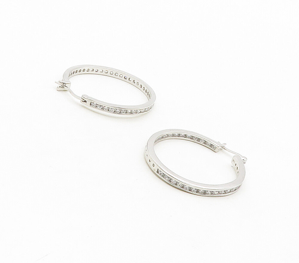 925 Sterling Silver  Cubic Zirconia Shiny Round Hoop Earrings  EG7958