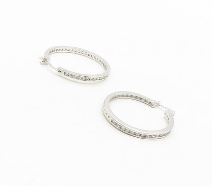 925 Sterling Silver  Cubic Zirconia Shiny Round Hoop Earrings  EG7958