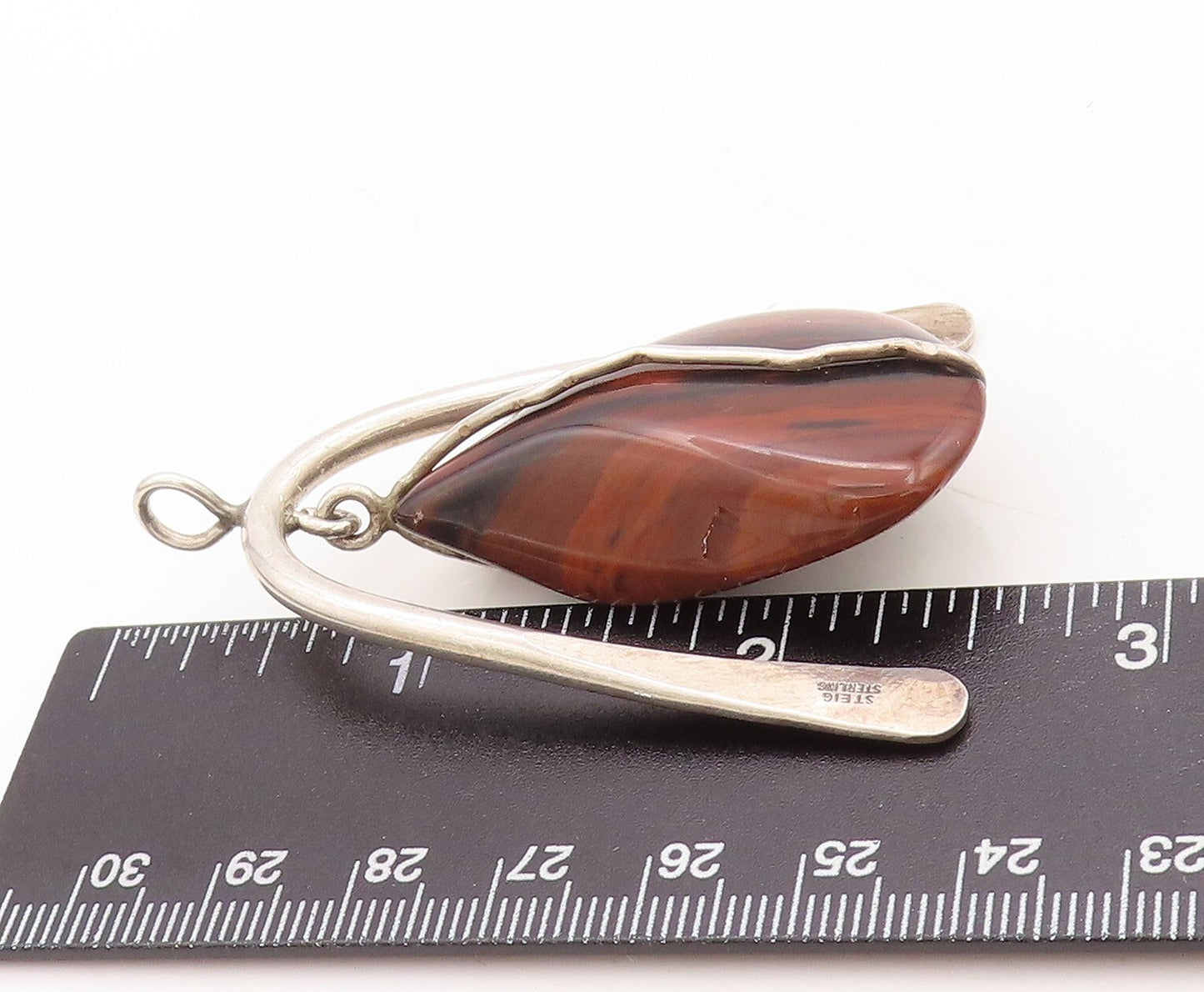 925 Sterling Silver Vintage Pendant STEIG Modernist Brown Gemstone  PT23642