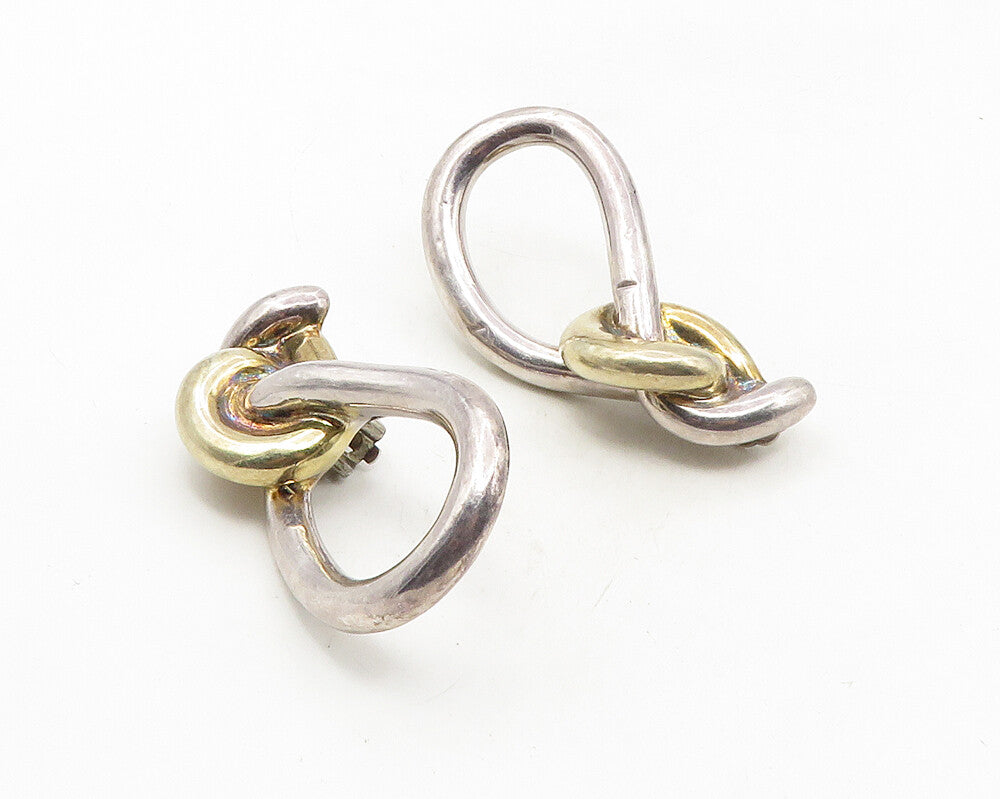 925 Sterling Silver  Vintage Shiny Two Tone Knot Non Pierce Earrings  EG5150