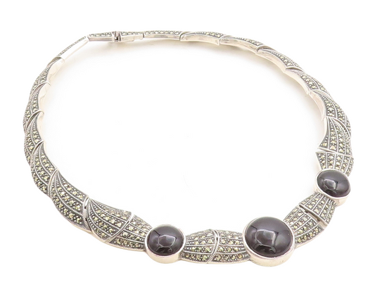 JUDITH JACK 925 Sterling Silver Vintage Marcasite Collar Necklace NE1322