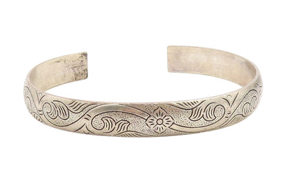 925 Sterling Silver Vintage Bracelet Chinese Export Engraved Floral Cuff BT11505