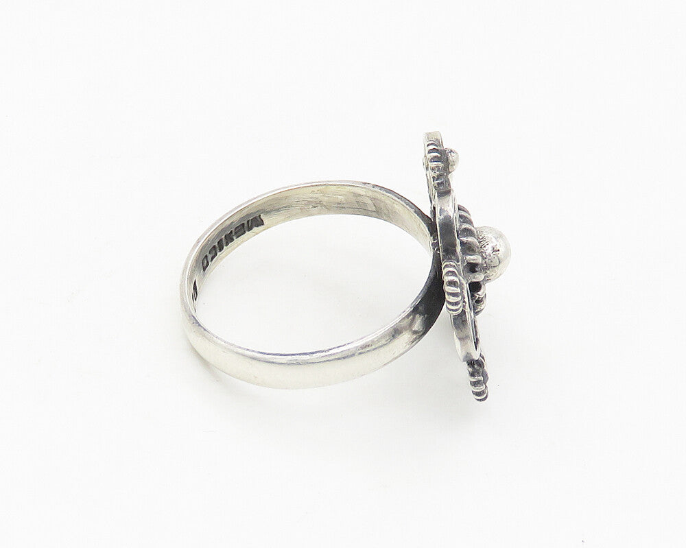 MEXICO 925 Sterling Silver Vintage Swirl Floral Motif Band Ring Sz 7  RG18039
