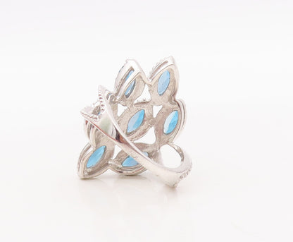 925 Sterling Silver Vintage Ring Marquise Cut London Topaz  Sz 7.5  RG29333