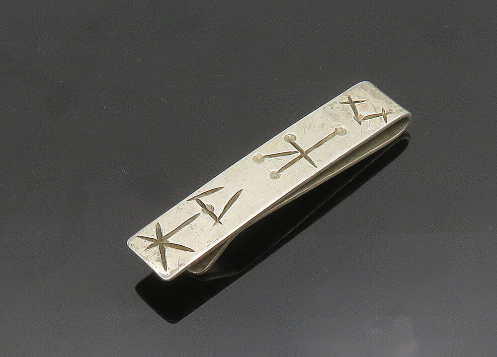 LEVIN 925 Sterling Silver  Vintage Shiny Etched Design Tie Clip  TR2741