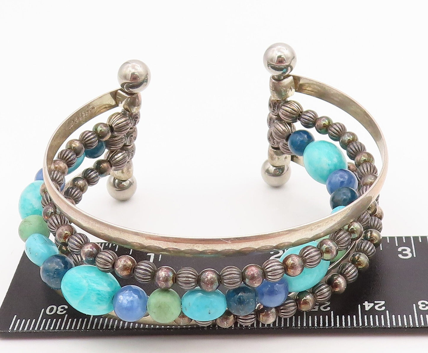 925 Sterling Silver Vintage Bracelet CAROLYN POLLACK Boho Gemstone Cuff  BT11031