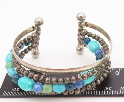 925 Sterling Silver Vintage Bracelet CAROLYN POLLACK Boho Gemstone Cuff  BT11031