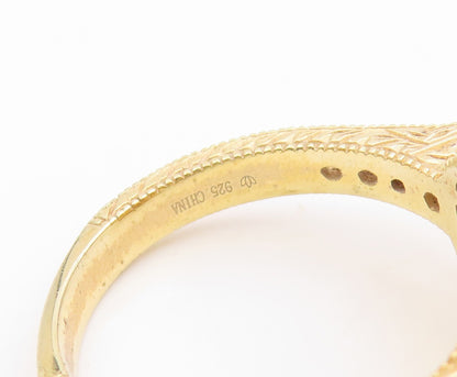 925 Sterling Silver Vintage Ring Gold Plated CZ Geometric Band  Sz 7  RG34725
