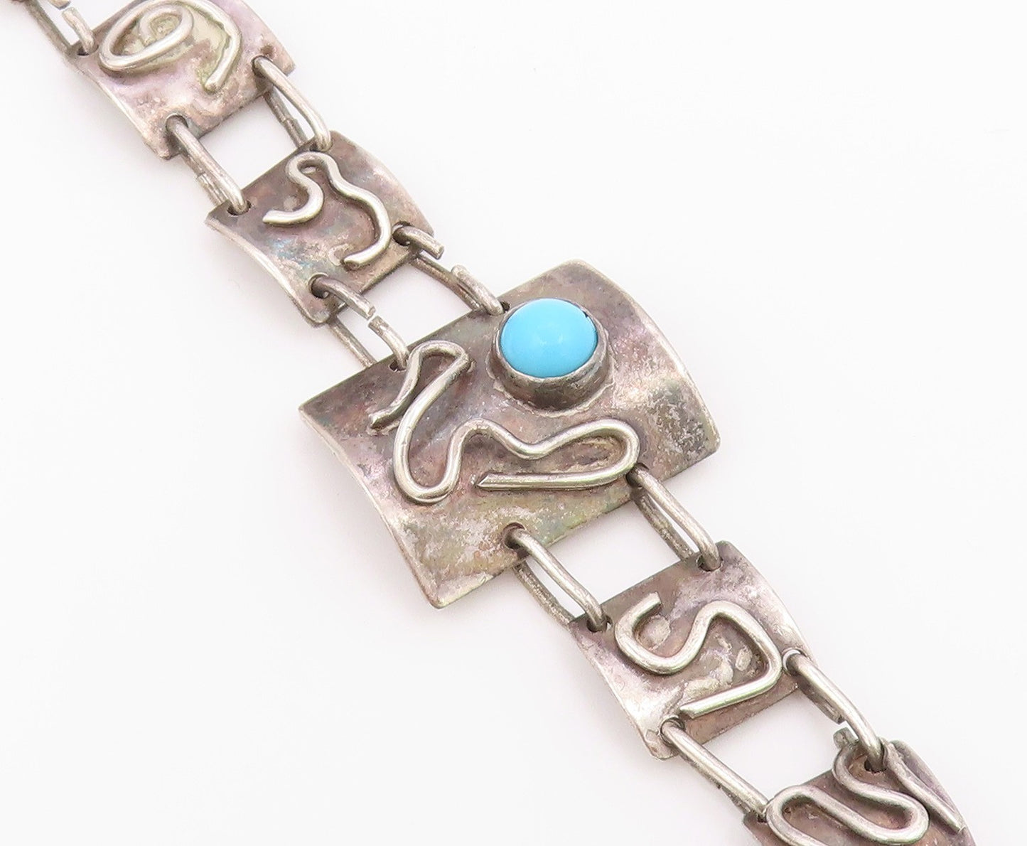 925 Sterling Silver  Vintage Turquoise Swirl Spiral Chain Bracelet  BT8929