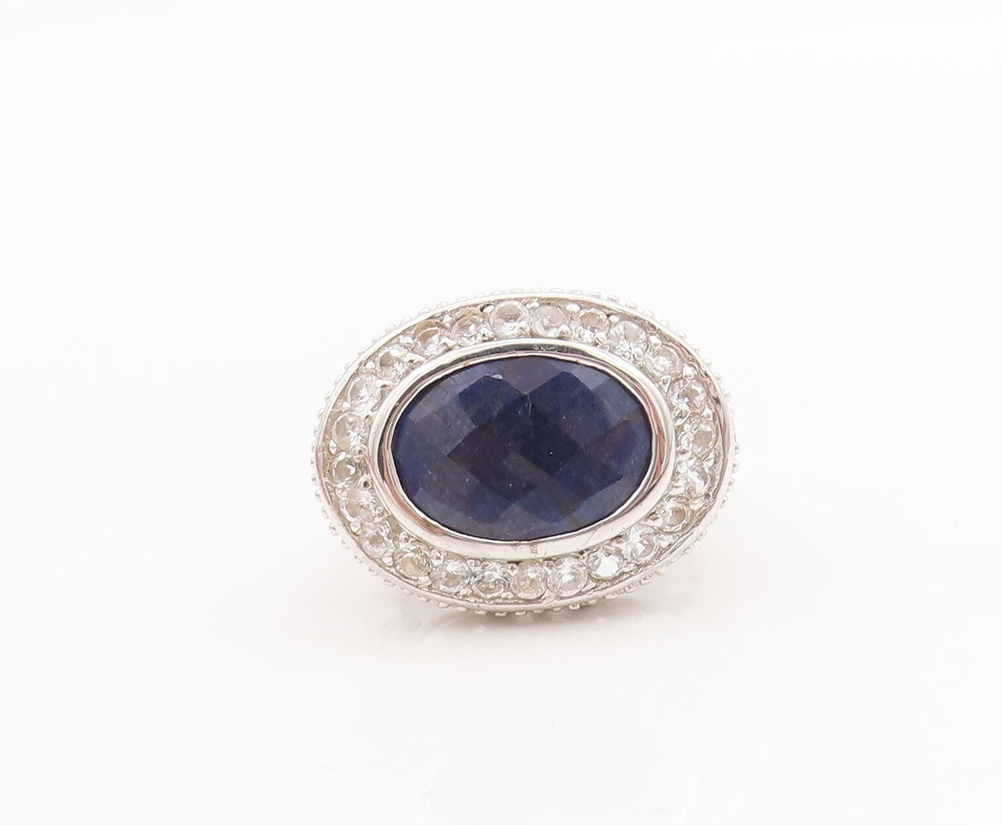 925 Sterling Silver Vintage Ring Oval Cut Sapphire Topaz Carved  Sz 7  RG29265