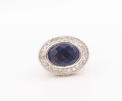 925 Sterling Silver Vintage Ring Oval Cut Sapphire Topaz Carved  Sz 7  RG29265
