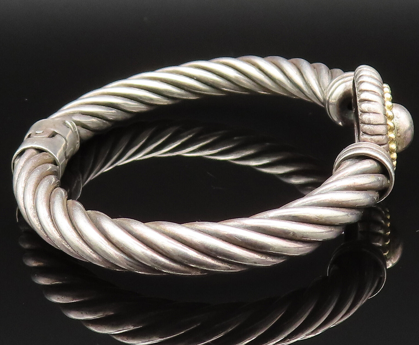 14K GOLD & 925 Silver  Vintage Two Tone Twisted Rope Bangle Bracelet  BT9488