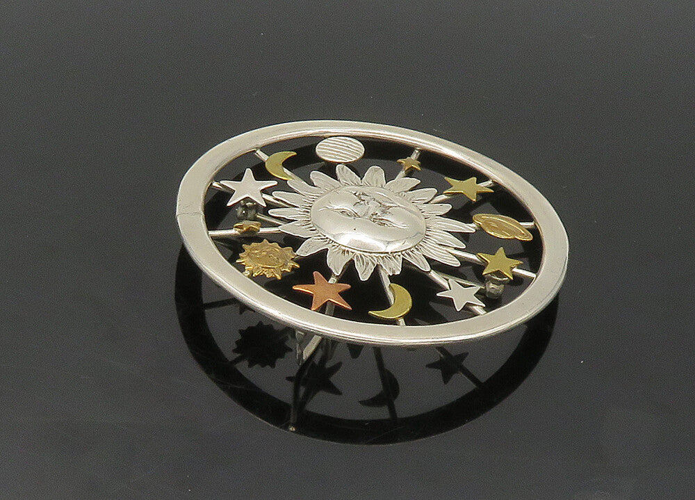 DESIGNER 925 Sterling Silver  Vintage Solar System Two Tone Brooch Pin  BP8642