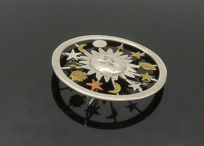 DESIGNER 925 Sterling Silver  Vintage Solar System Two Tone Brooch Pin  BP8642