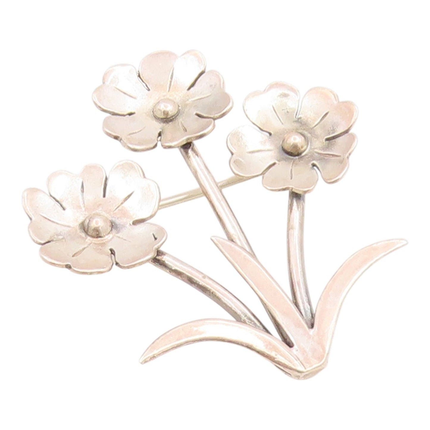 925 Sterling Silver Vintage Brooch Pin Modernist Triple Floral Bunch  BP12500