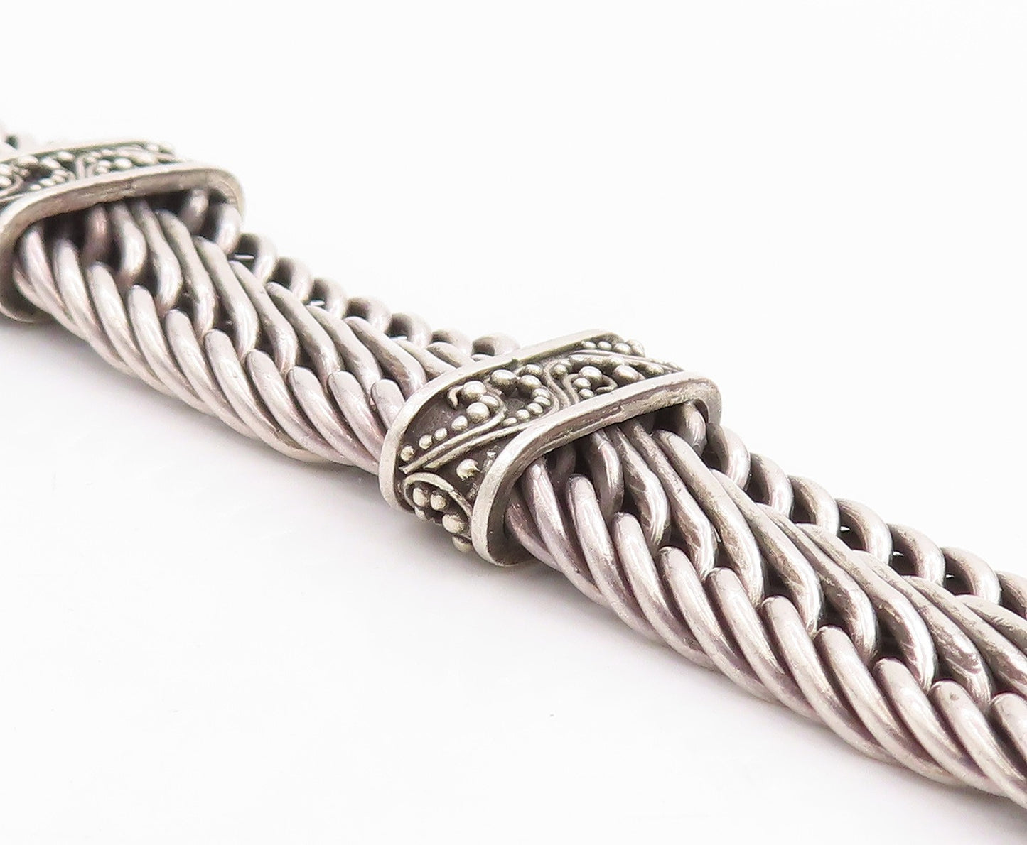 925 Sterling Silver Vintage Bracelet Solid Scrollwork Braided Chain  BT11823